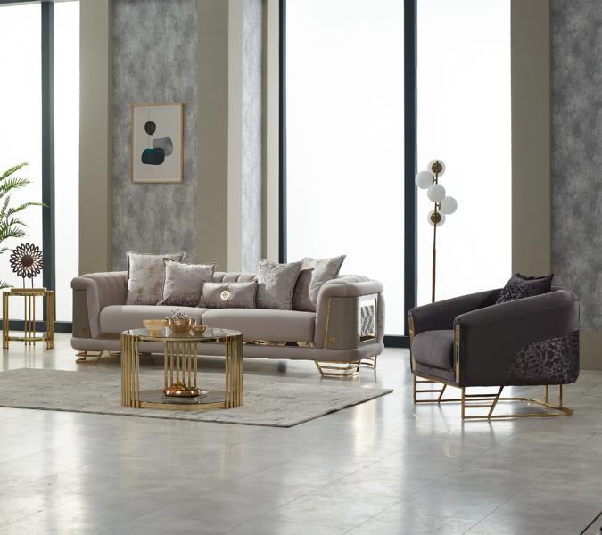 Cushion sofa seating set three-seater armchair beige fabric sofa 2-piece