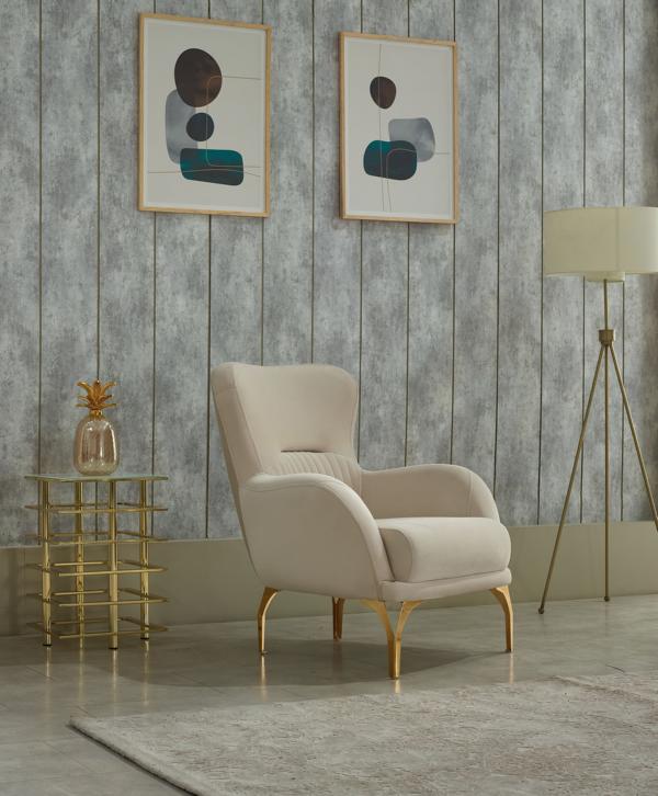 Armchair Upholstered Armchair Living Room Single Seater Fabric Beige Seat Luxury