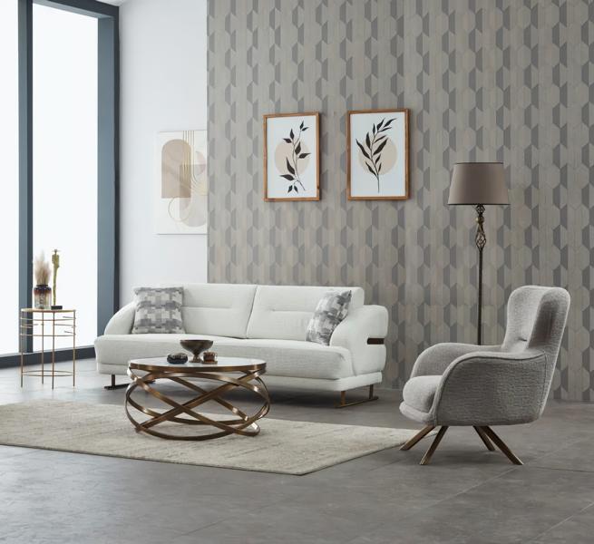 Cushioned sofa seating set three-seater armchair white fabric sofa 2-piece