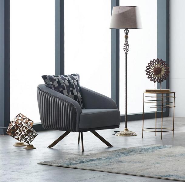 Upholstered armchair living room chair single seat fabric gray designer seat