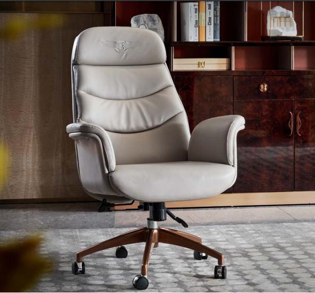 Beige Leather Office Chair Stainless Steel Home Office Furniture Luxury Interior New