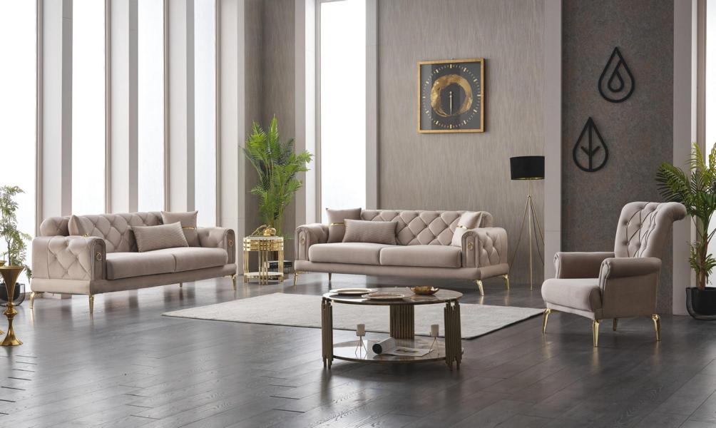 Sofa set three-seater fabric sofa upholstered sofa beige armchair 3-piece