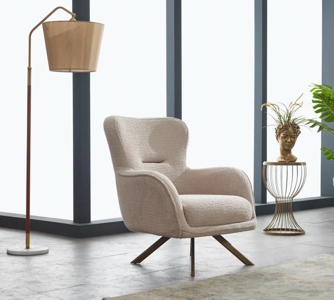 Chair Upholstered Chair Single Seat Fabric Seat Modern Beige Living Room