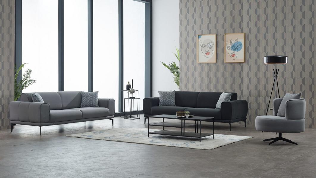 Complete sofa set upholstered sofa three-seater armchair gray fabric sofa