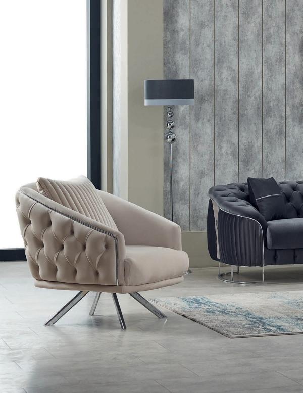 Luxury armchair single seat upholstered armchair fabric beige for living room