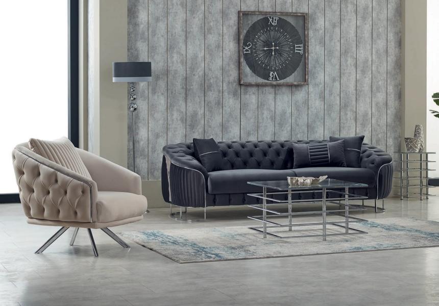 Sofa set upholstered sofa three-seater armchair gray couch fabric sofa 2-piece