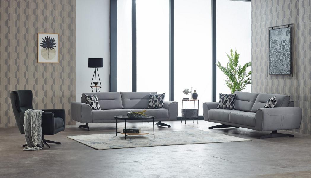 3-piece Upholstered Sofa Set - Gray Fabric Couch with Three-Seater and Armchair