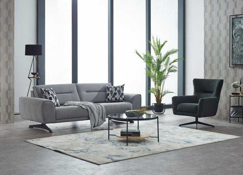 Sofa set upholstered sofa three-seater 2-piece fabric sofa armchair gray sofa