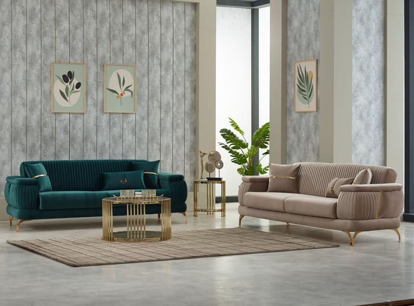 Sofa set three-seater upholstered sofa fabric sofa 2-piece green beige sofas