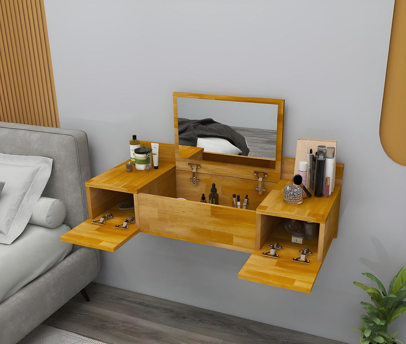Modern Braun Makeup Table with Mirror Luxury Console Dresser Bedroom