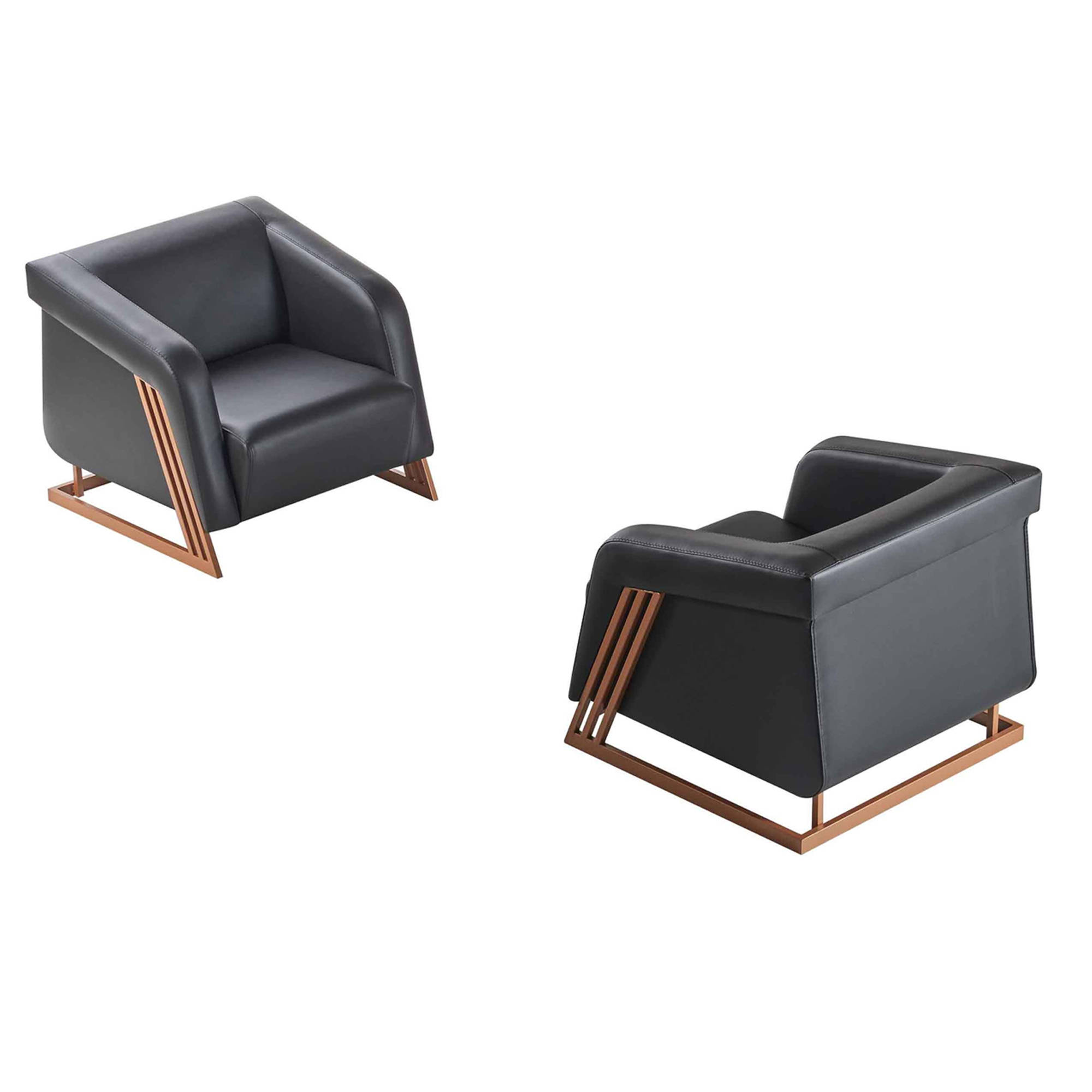 Armchair leather armchair black stainless steel set modern 1-seater stainless steel