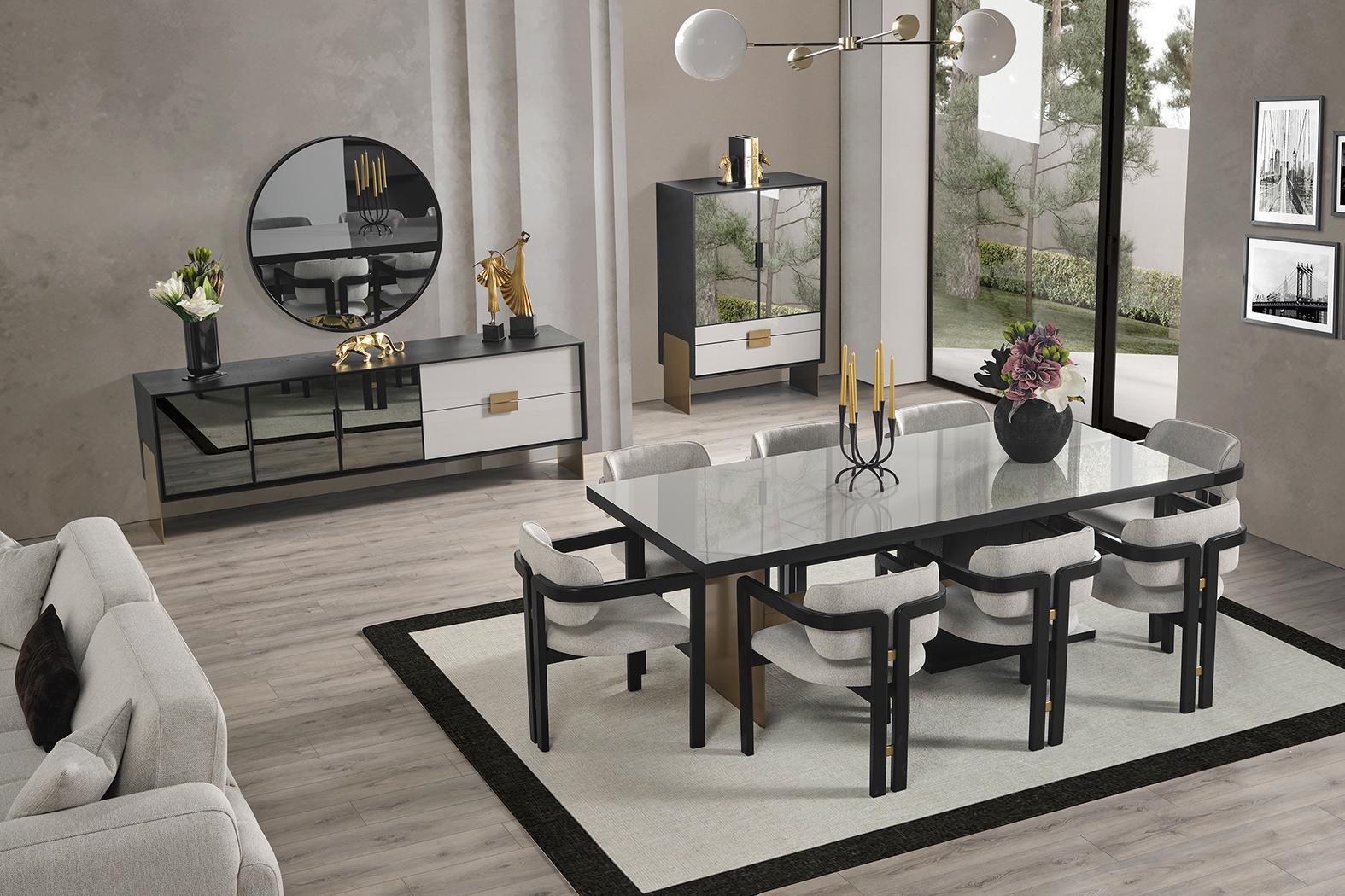 Modern dining room set dining table 8x chairs sideboard mirror 11-piece