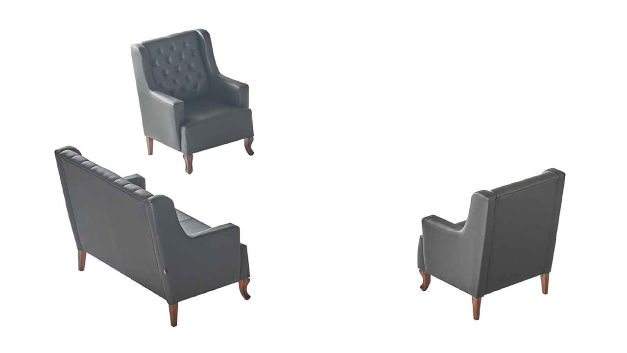 Chesterfield Sofa Set 3-Seater Armchair Black Leather Wood Classic Couch