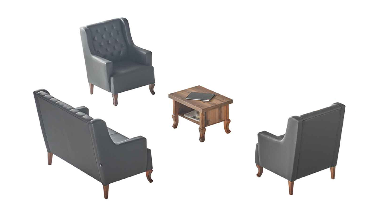 Chesterfield Versatile Sofa Set 3-Seater Armchair Brown Coffee Table Black