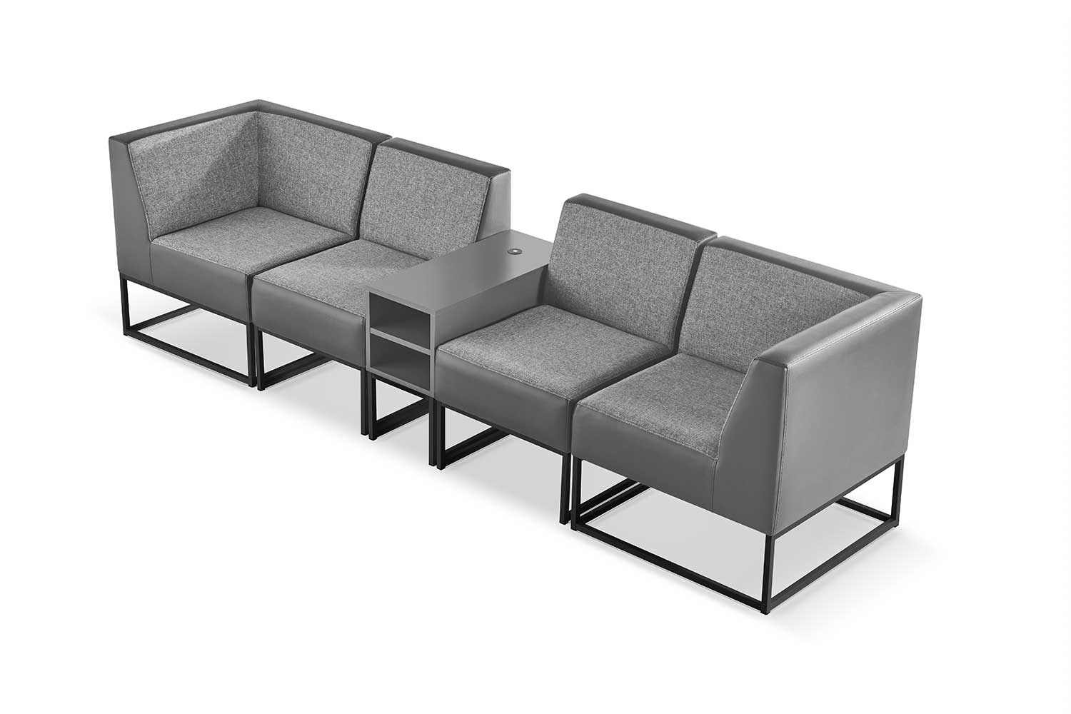 Gray sofa sets, shelving, textiles, office furniture module, gray leather.