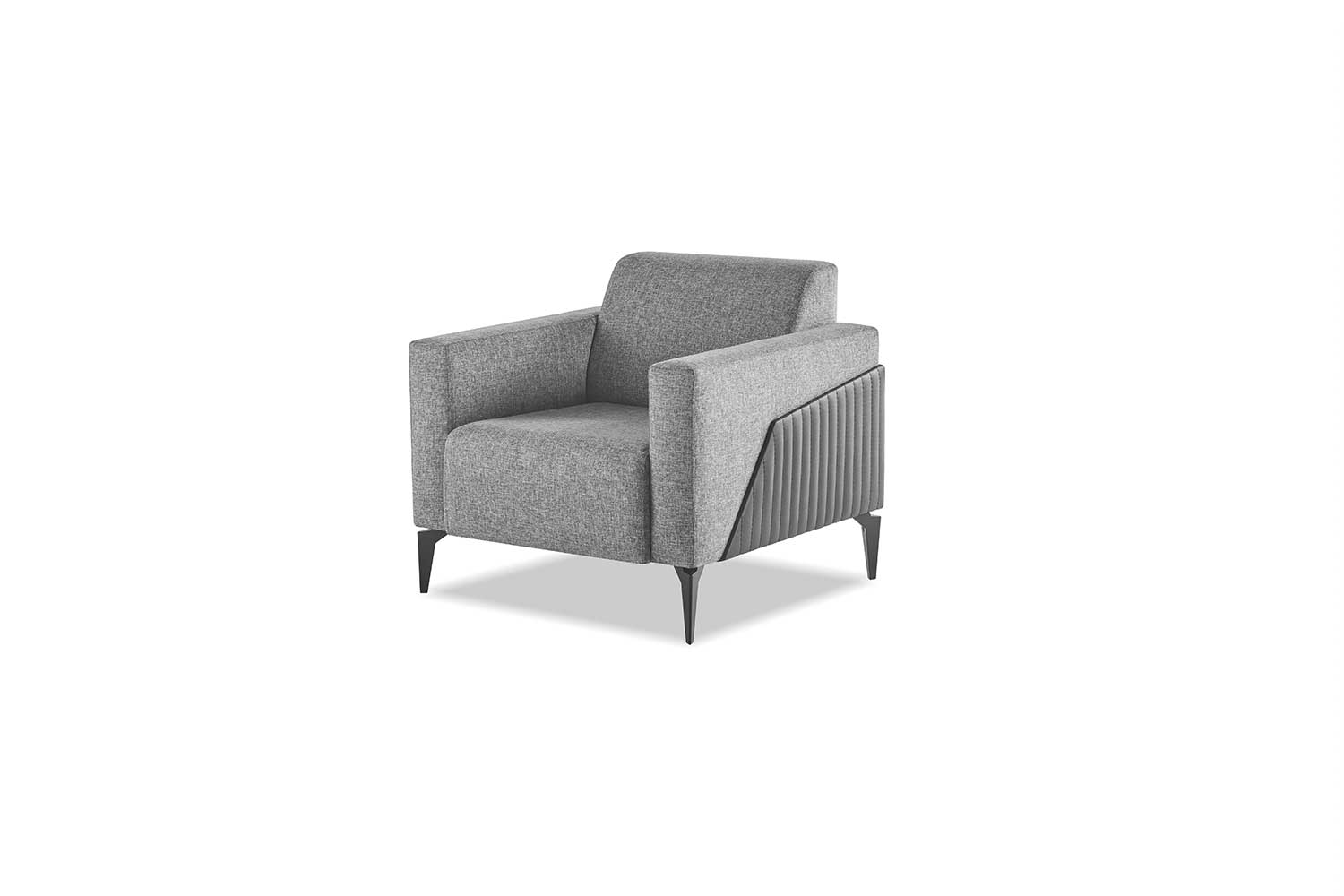 Gray Armchair Modern Leather Stainless Steel Textile 1-Seater with Armrests