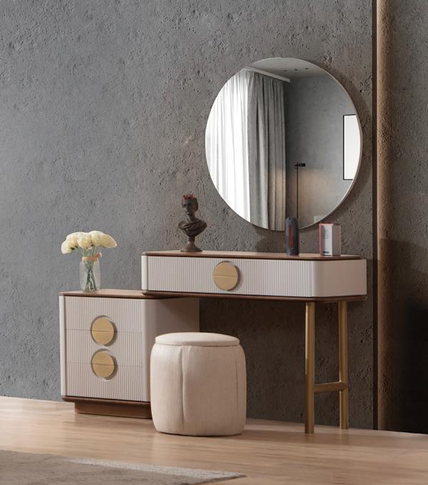 Elegant Beige Makeup Table Sturdy Chest of Drawers Bedroom Furniture Makeup Vanity