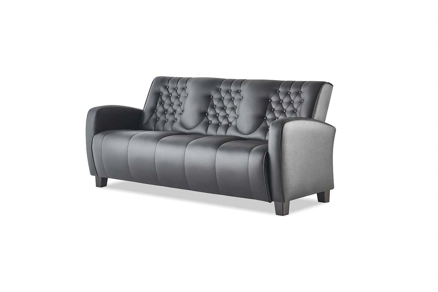 3-Seater Chesterfield Modern Sofa Leather Sofa Black Leather Wood
