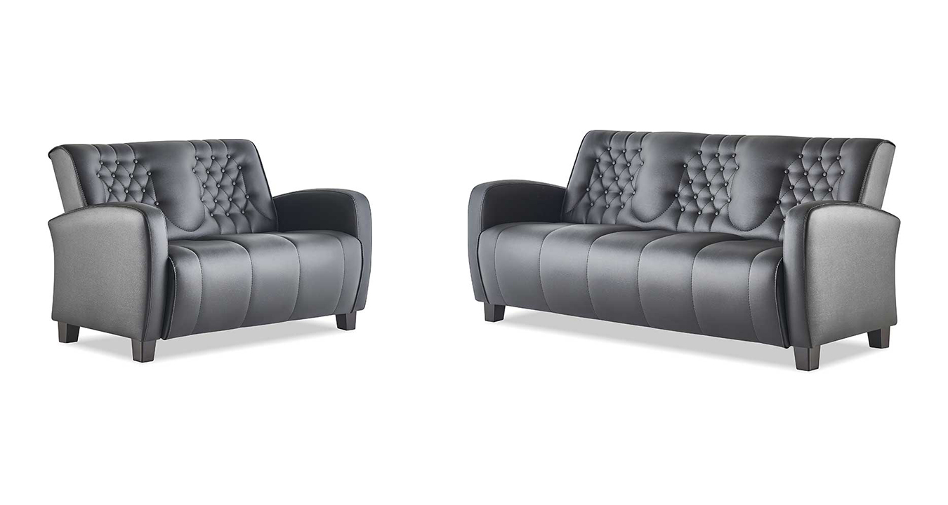 Sofa set 3-seater 2-seater black Chesterfield leather buttons furniture