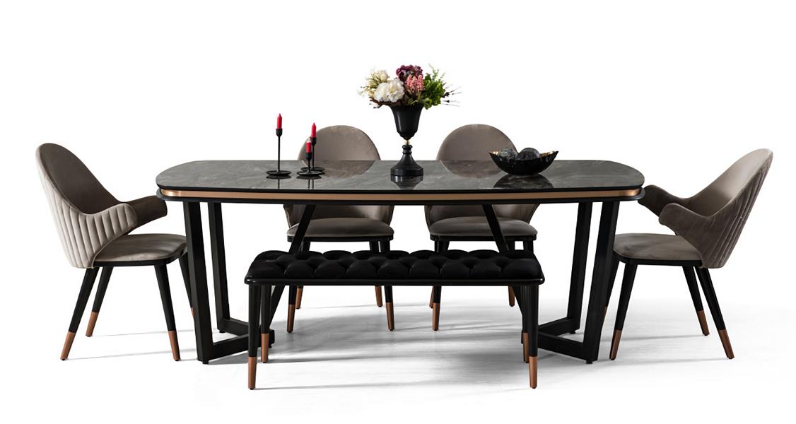 Luxurious dining table textile 4x chairs stools sturdy 6-piece dining set.