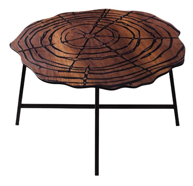 Coffee table side table round wood stainless steel original brown