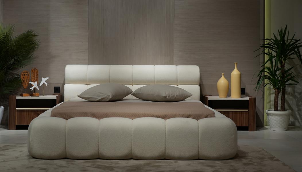 Stylish white bed with 2 nightstands modern double bed bedroom set