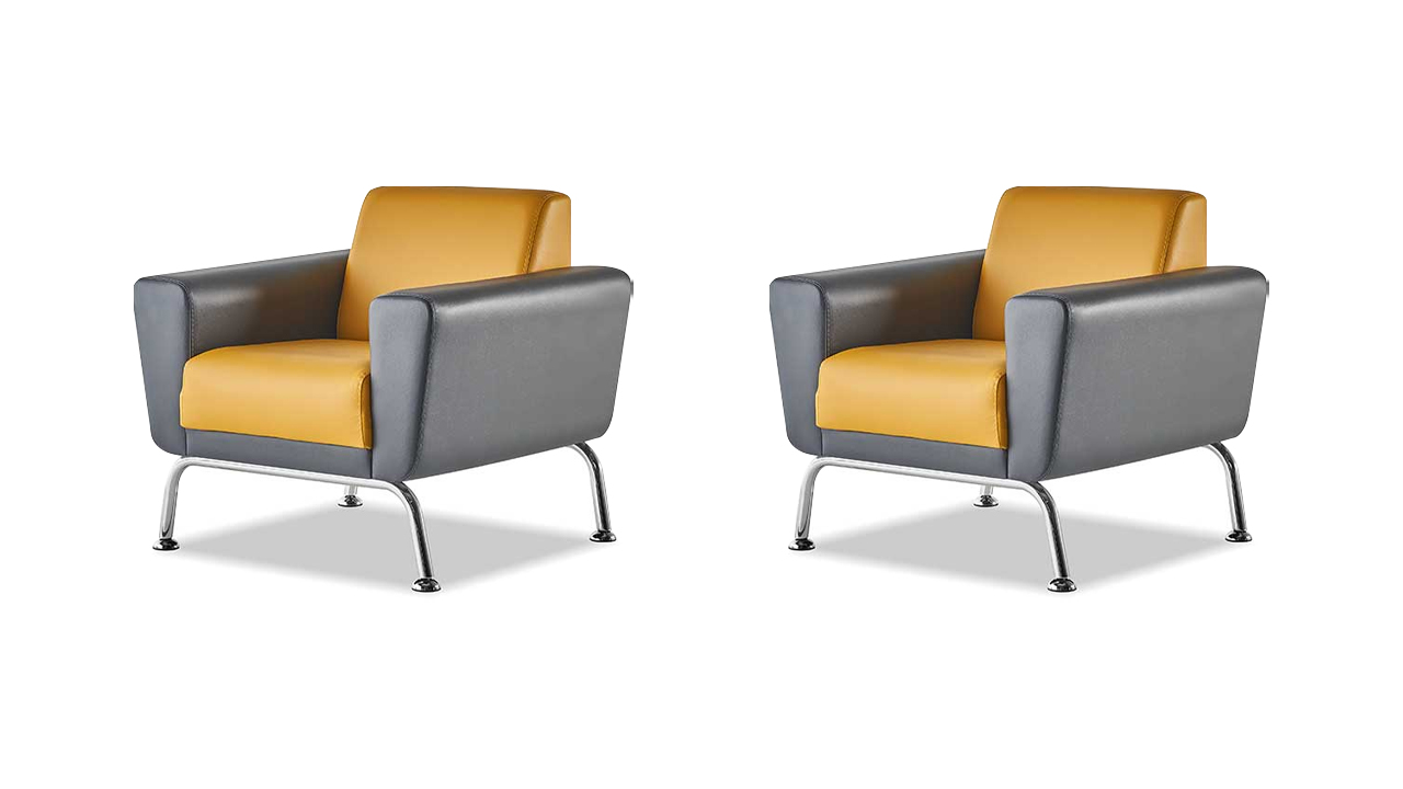 Sofa set leather armchair gray yellow stainless steel modern wood