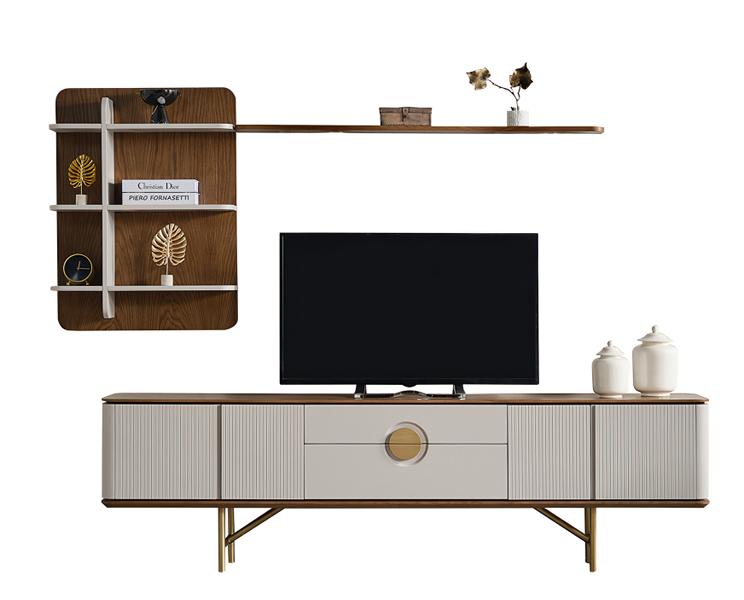 Modern TV Unit Sideboard Timeless Beige TV Cabinet Wall Shelf Living Room