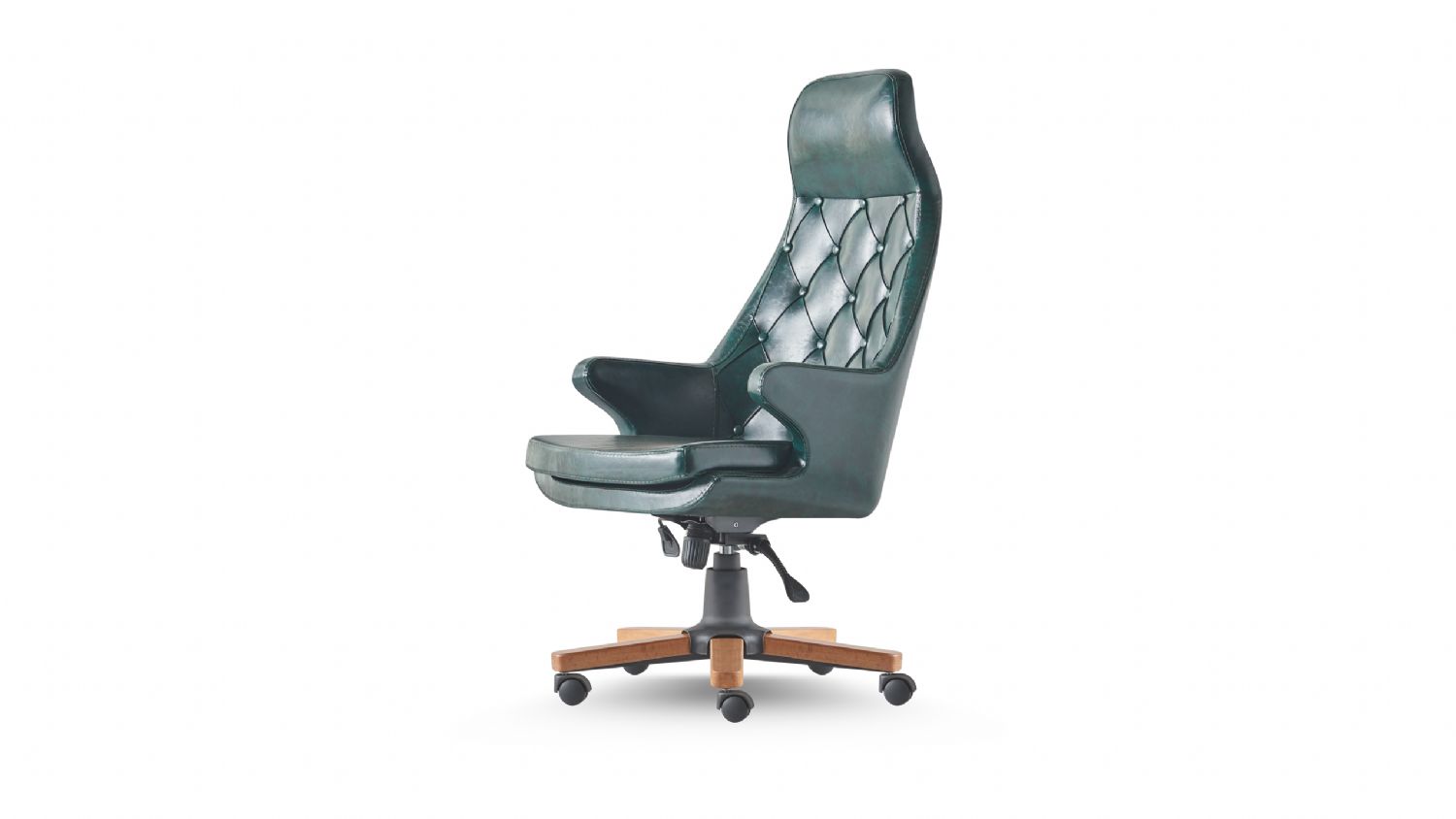 Chesterfield Modern Office Chair with Wheels Green Leather Classic Swivel Chair