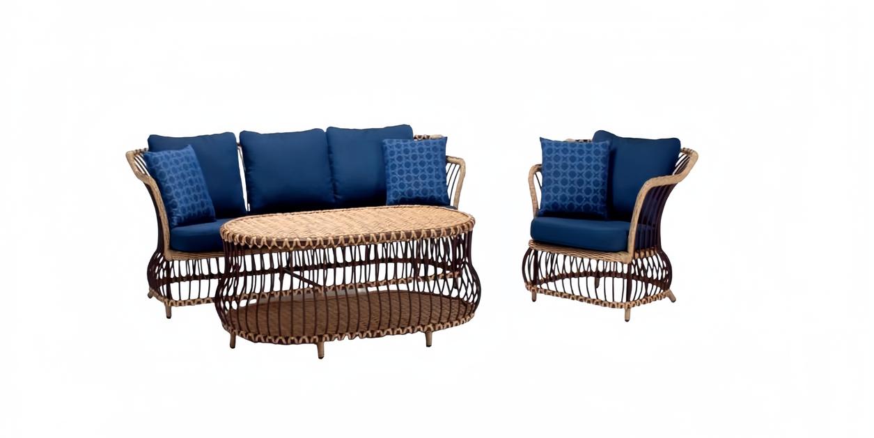 Sofa set sofa 3-seater luxurious rattan modern blue armchair coffee table