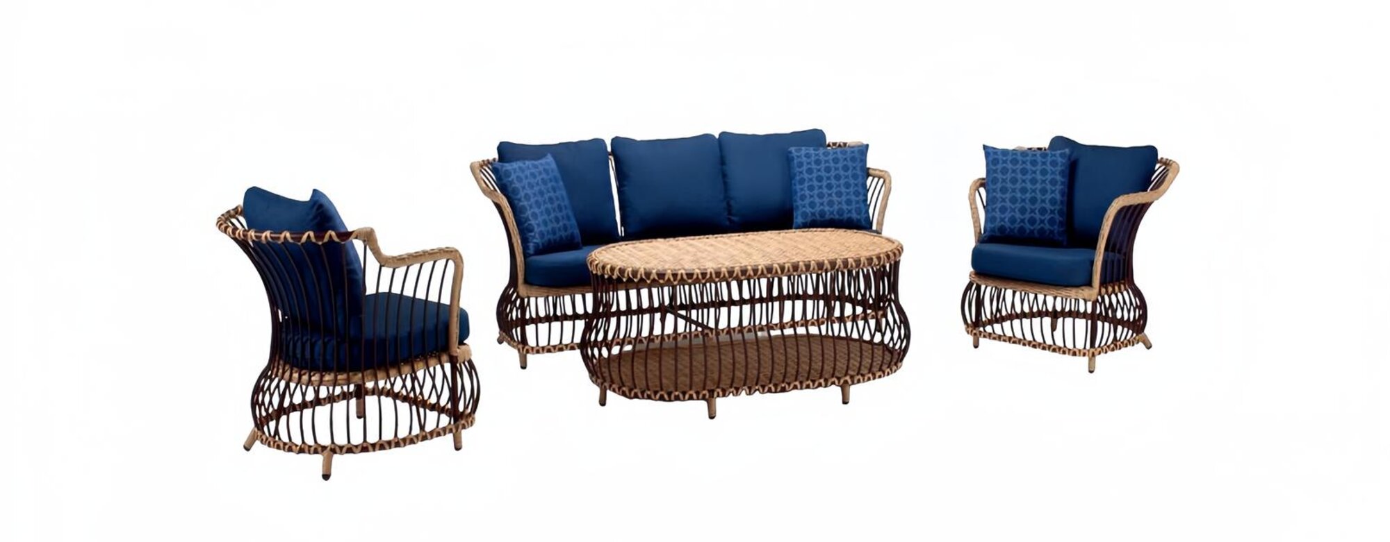 Garden furniture sofa 3-seater coffee table blue armchair three-seater rattan luxury modern.