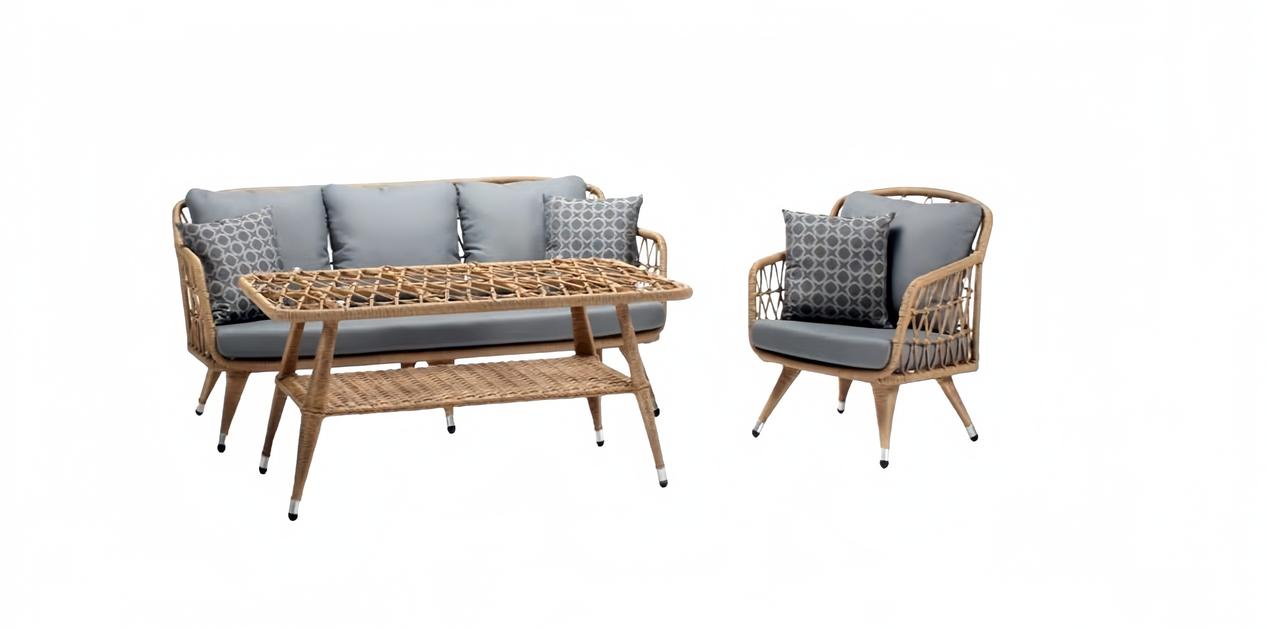 Garden furniture gray sofa set chair veranda seating groups coffee table sofa 3-piece