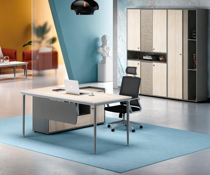 Desk Complete Office Workroom Furniture Office Cabinet Gray Wood Set