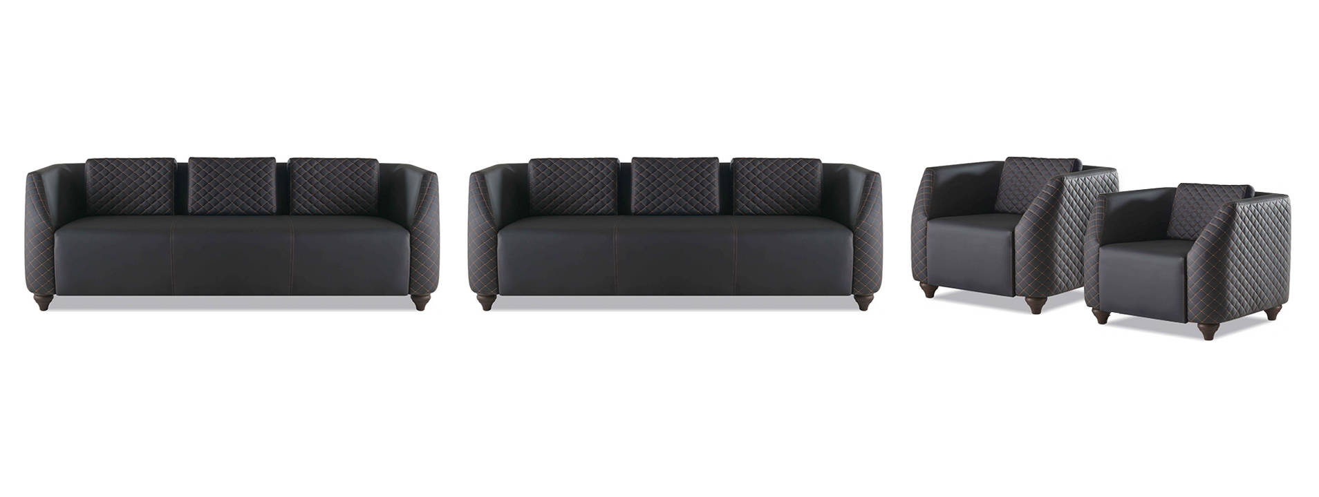 Complete Set 3-Seater 2x Armchairs Black Upholstered Modern Leather Sofa Set