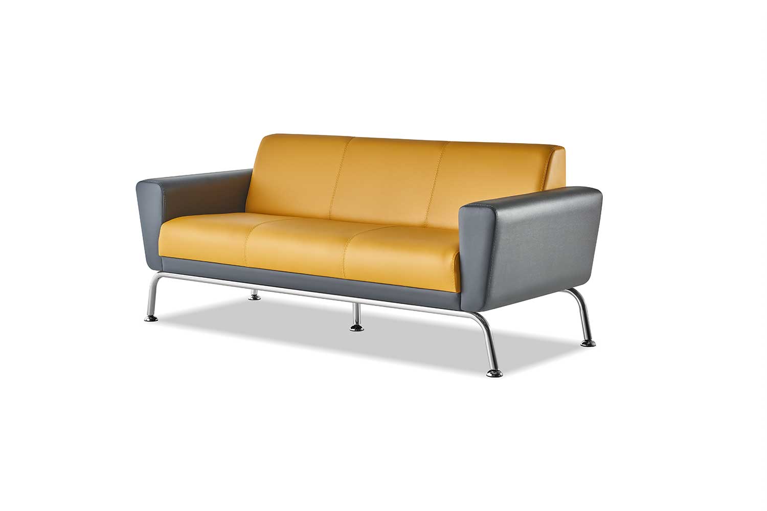 Leather Sofa Yellow Gray 3-Seater Sofa Three-Seater Leather Stainless Steel Modern Wood