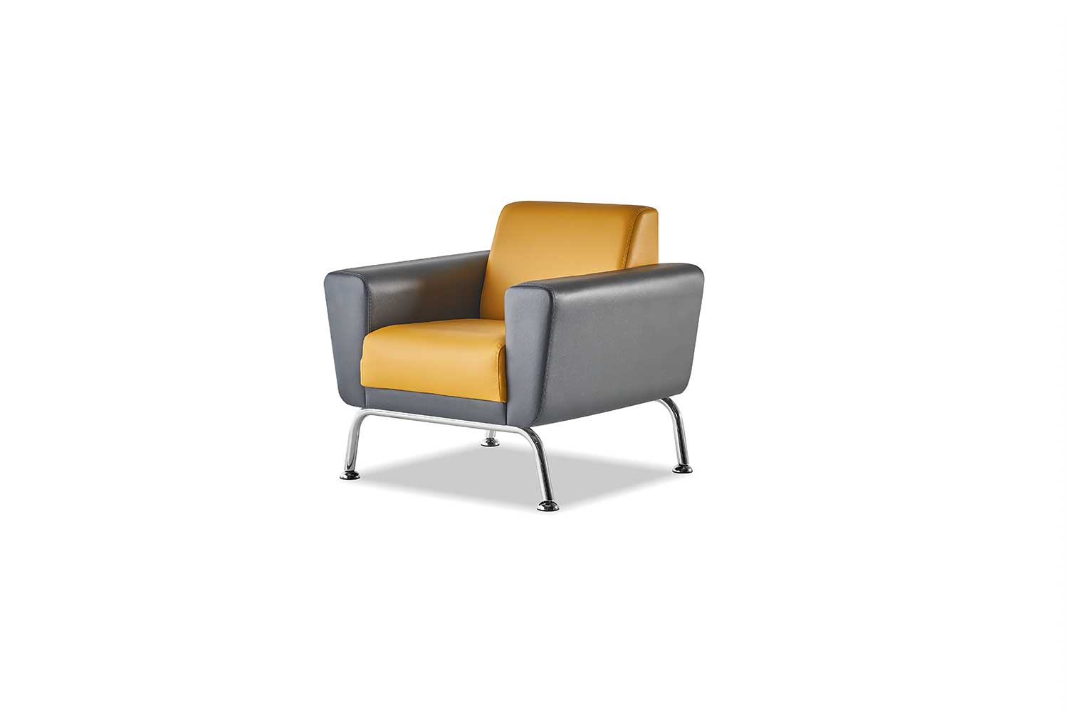 Yellow Gray Armchair Modern Wood Soft Armrests Stainless Steel Leather
