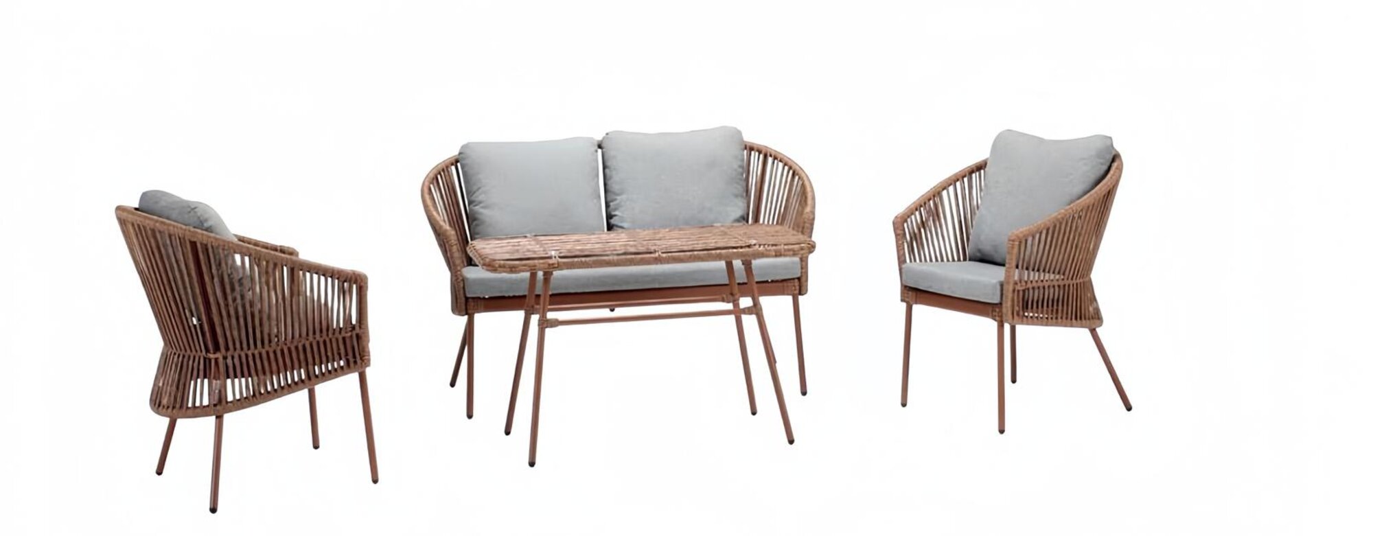 Sofa set Sofa 2-seater Luxurious rattan Modern 2x armchairs Coffee table Brown