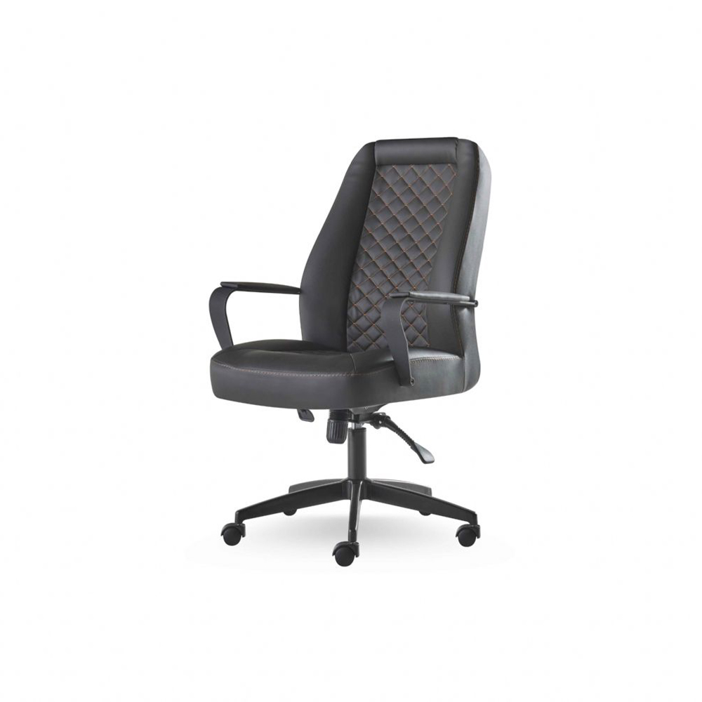 Chefessel Office Chair Black with Wheels Modern Leather Wood