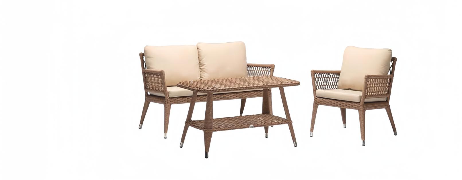 Sofa set sofa 2-seater luxurious rattan modern armchair coffee table brown