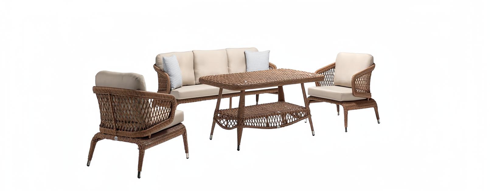 Modern garden furniture luxury sofa set ofa 3-seater 2x armchair coffee table brown