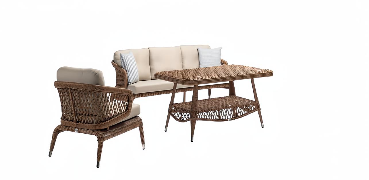 Robust garden rattan set coffee table garden furniture brown armchair sofa 3-seater