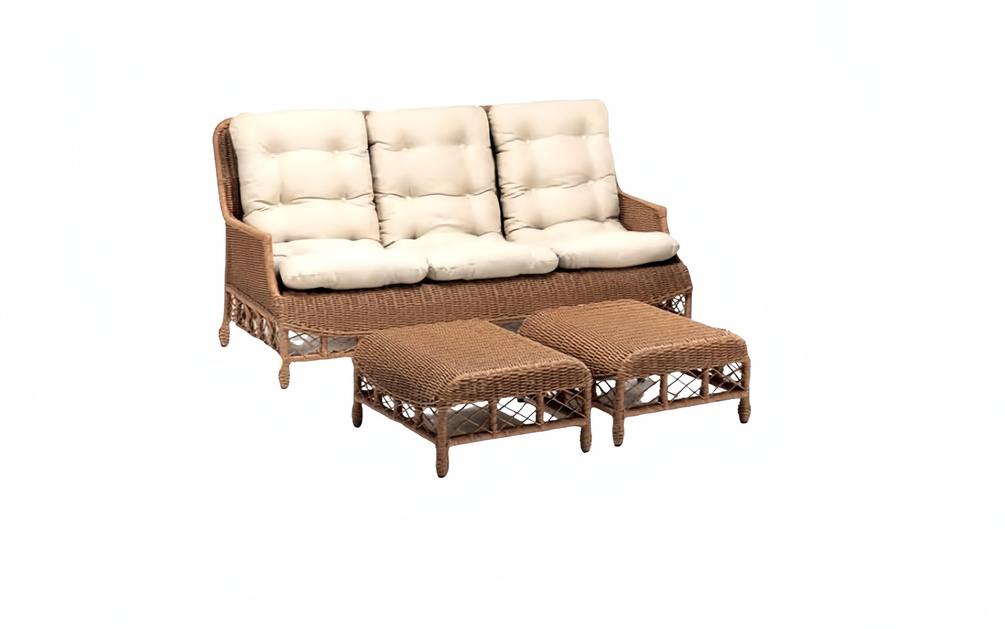 Modern garden furniture set exclusive 3-seater sofa luxurious 2x ottomans brown
