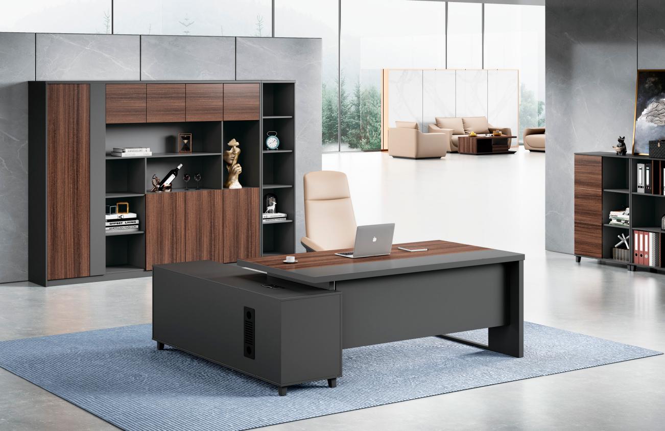 Gray-brown office table luxury corner desk designer wood furniture