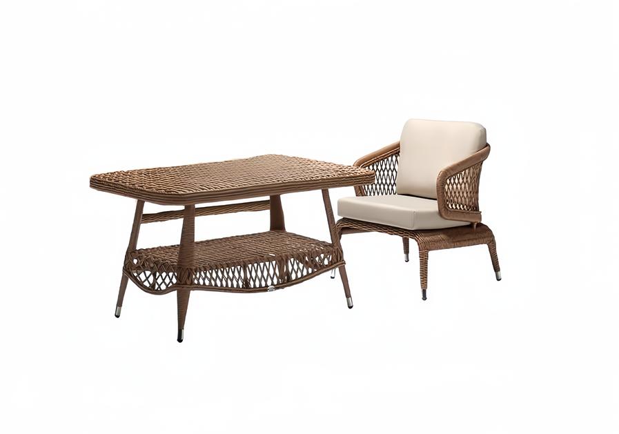 Garden furniture armchair brown coffee table luxurious design modern 2-piece furniture