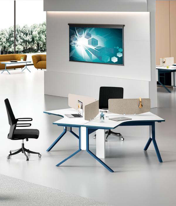 Modern blue and white 3-person office desk designer study furniture
