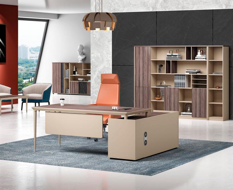 Complete office desk cabinet office furniture wood brown corner desk set