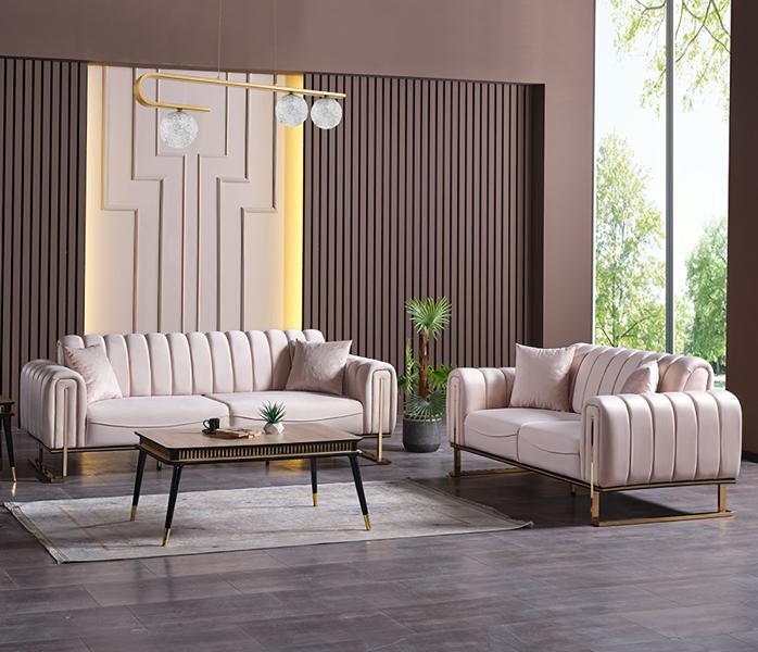 High-quality beige sofa set, 3-seater and 2-seater, modern design sofa couch.