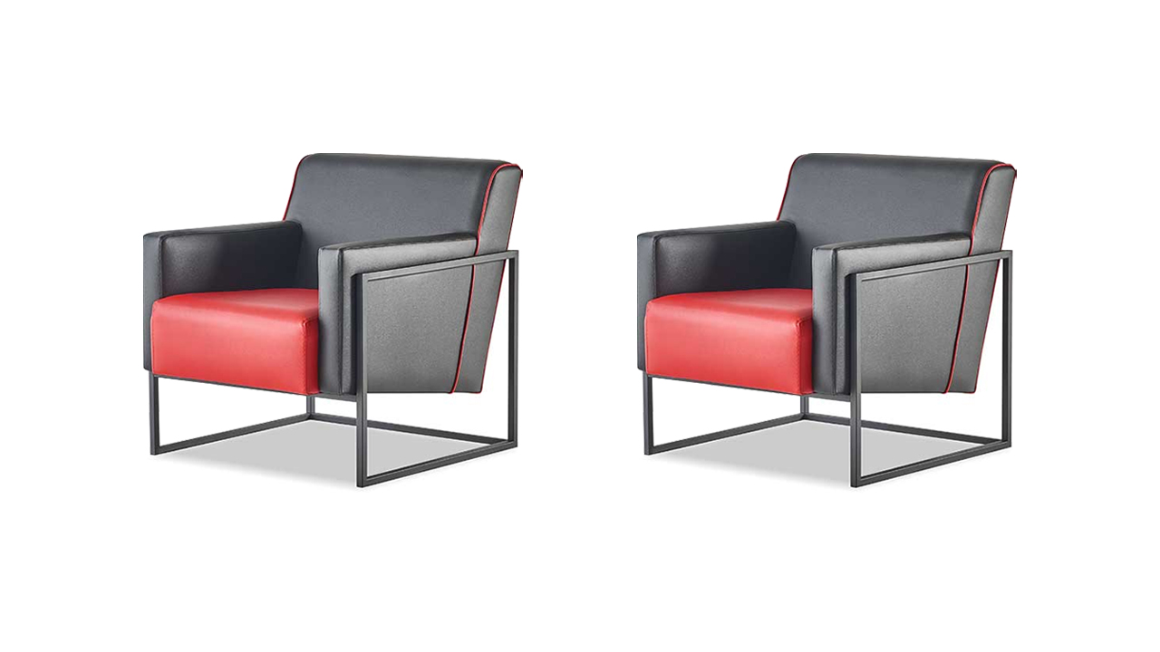 Armchair Black Red Leather Stainless Steel Set Recliner Modern Leather Wood