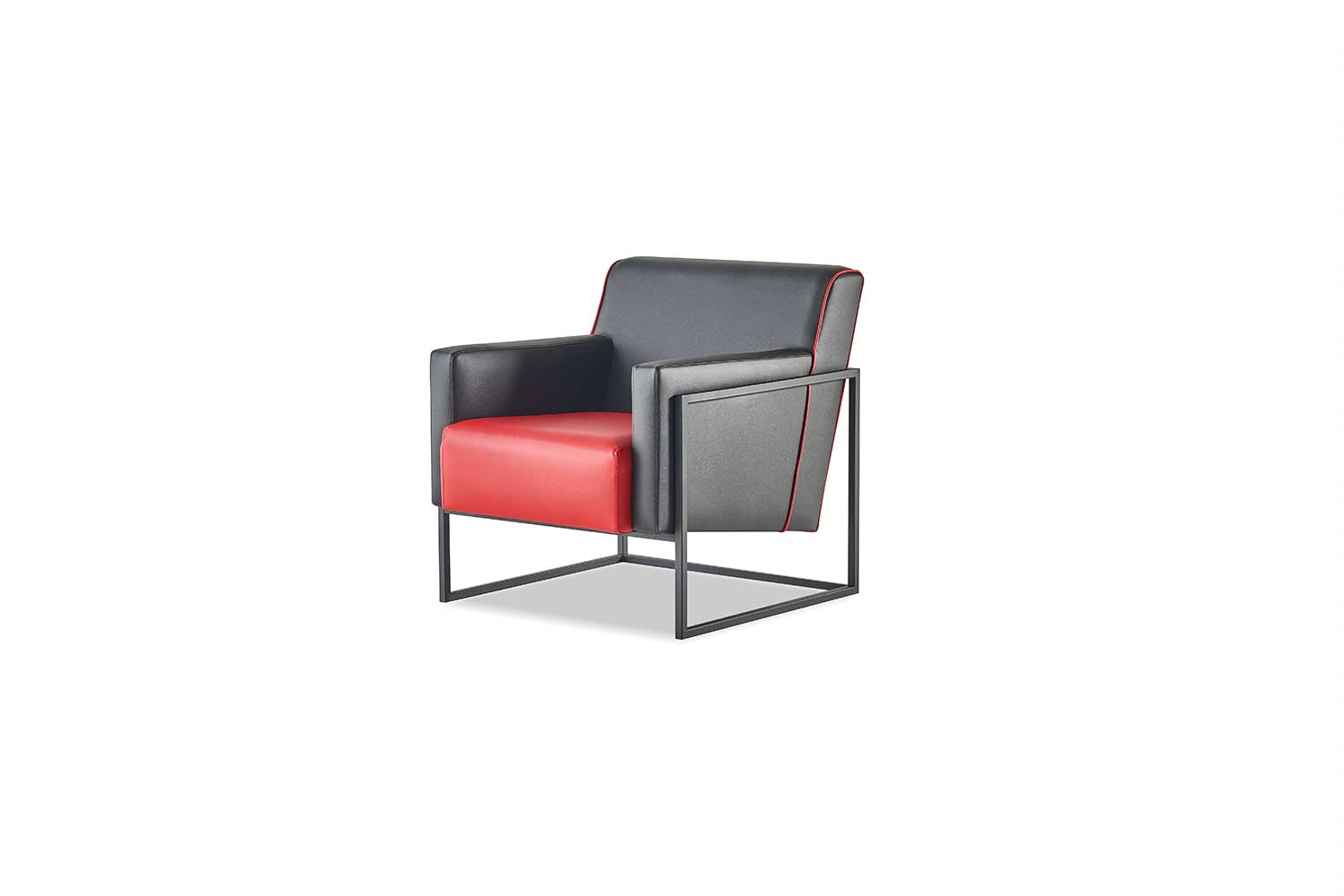 Armchair Black Red Chair Leather Modern Stainless Steel Wood 1-Seater