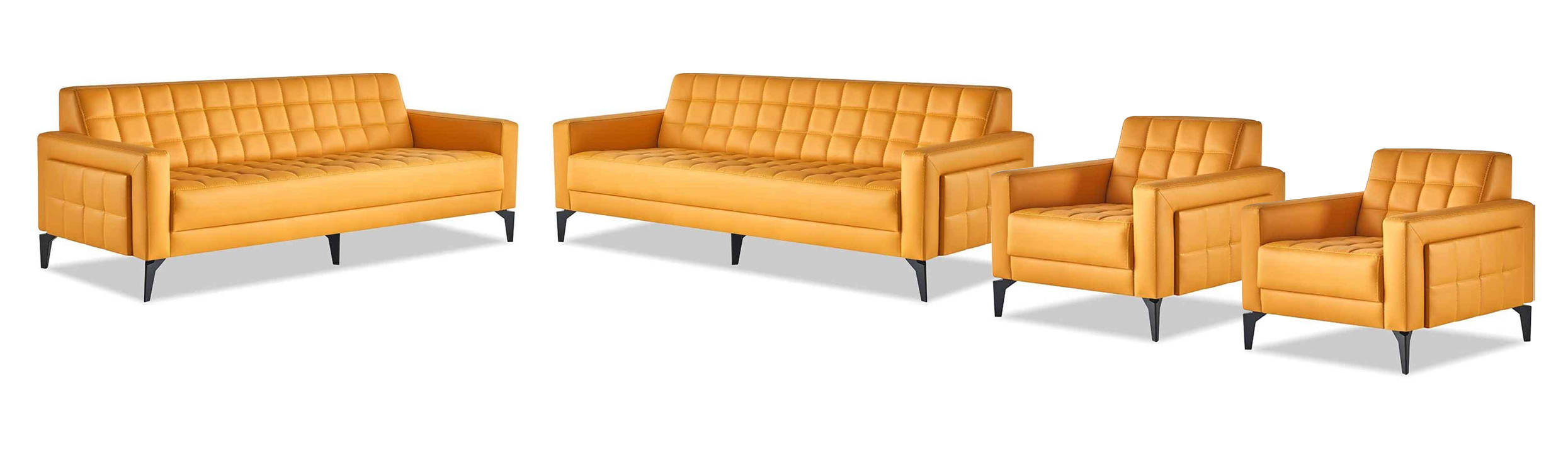 Leather sofas sofa set 3-seater armchair modern Chesterfield couch yellow 4-piece.
